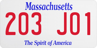 MA license plate 203JO1