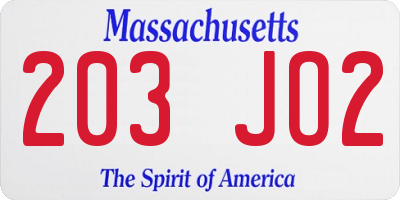 MA license plate 203JO2