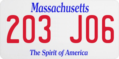MA license plate 203JO6