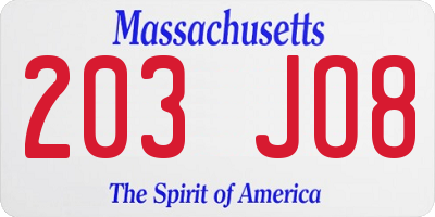 MA license plate 203JO8