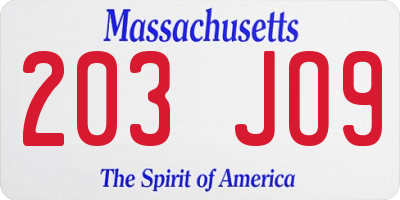 MA license plate 203JO9