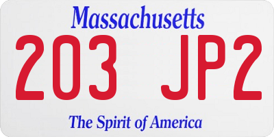 MA license plate 203JP2