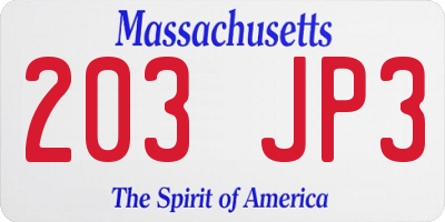 MA license plate 203JP3