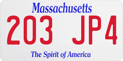 MA license plate 203JP4