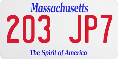 MA license plate 203JP7