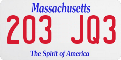 MA license plate 203JQ3