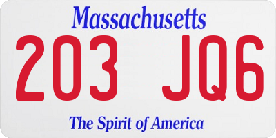MA license plate 203JQ6