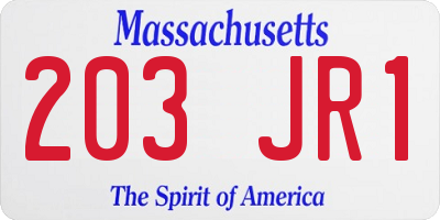 MA license plate 203JR1