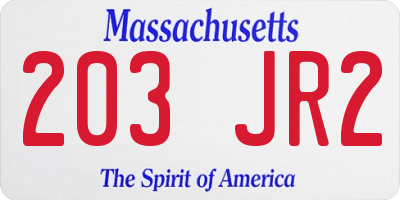 MA license plate 203JR2