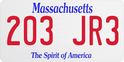 MA license plate 203JR3