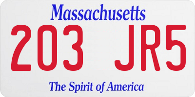MA license plate 203JR5