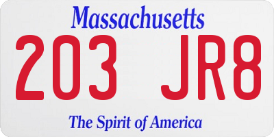 MA license plate 203JR8