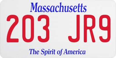 MA license plate 203JR9