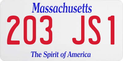 MA license plate 203JS1