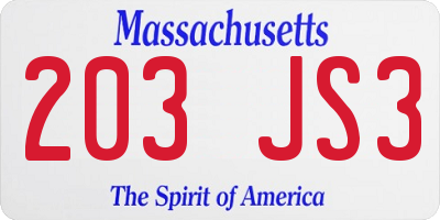 MA license plate 203JS3