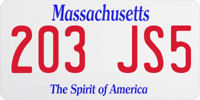 MA license plate 203JS5