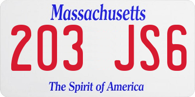 MA license plate 203JS6