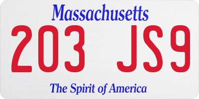 MA license plate 203JS9