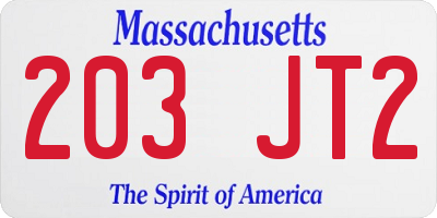 MA license plate 203JT2