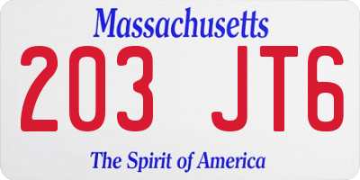 MA license plate 203JT6