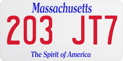 MA license plate 203JT7