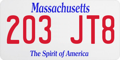 MA license plate 203JT8
