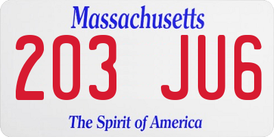 MA license plate 203JU6