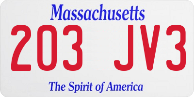 MA license plate 203JV3
