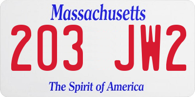MA license plate 203JW2
