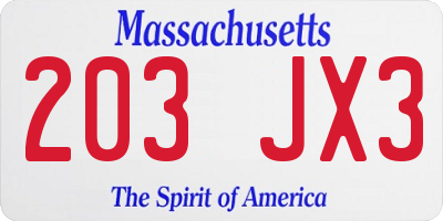 MA license plate 203JX3