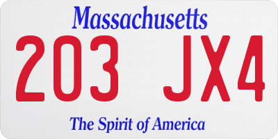 MA license plate 203JX4