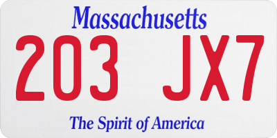 MA license plate 203JX7