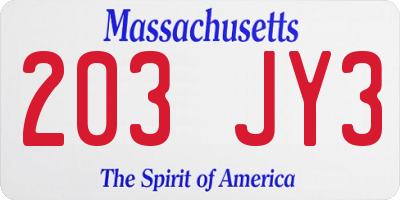 MA license plate 203JY3