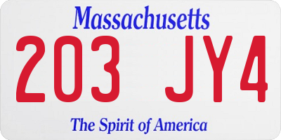 MA license plate 203JY4