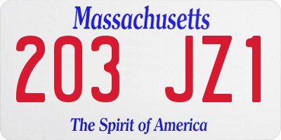 MA license plate 203JZ1