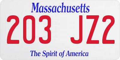 MA license plate 203JZ2