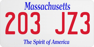 MA license plate 203JZ3