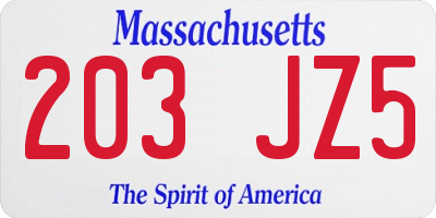 MA license plate 203JZ5