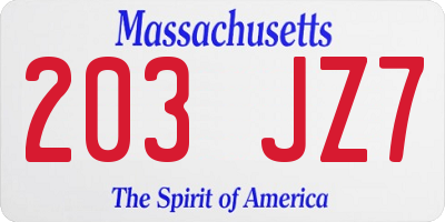 MA license plate 203JZ7