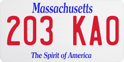 MA license plate 203KA0