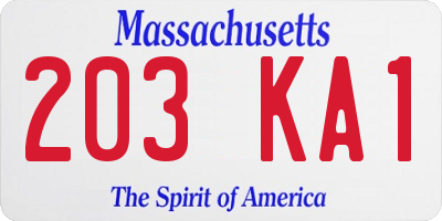 MA license plate 203KA1