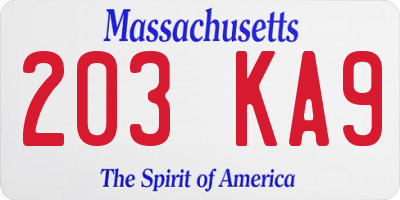MA license plate 203KA9