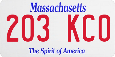 MA license plate 203KC0