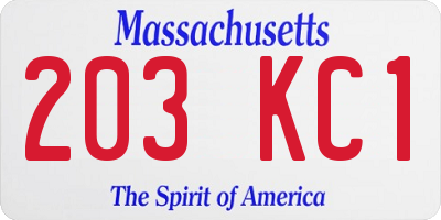 MA license plate 203KC1