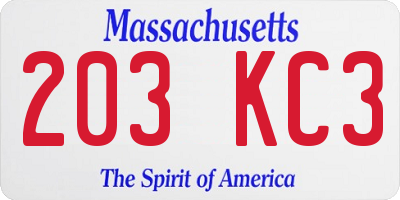 MA license plate 203KC3