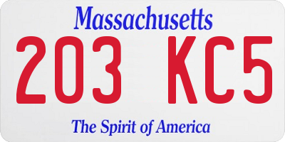 MA license plate 203KC5