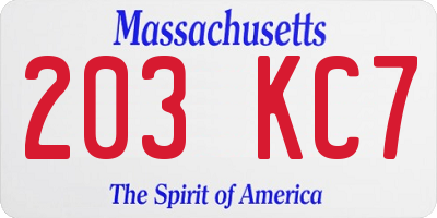 MA license plate 203KC7