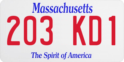 MA license plate 203KD1
