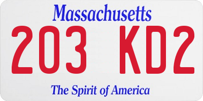 MA license plate 203KD2