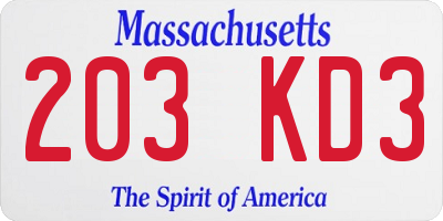 MA license plate 203KD3